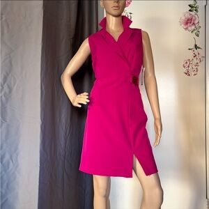 Sandra Darren Magenta Pink Asymmetrical Wrap Cocktail Dress